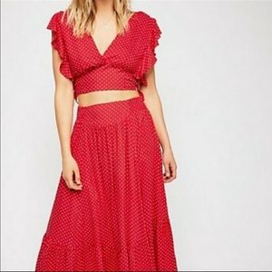 Free People Pretty Daze Crop Top and Skirt Set Red Dot Large